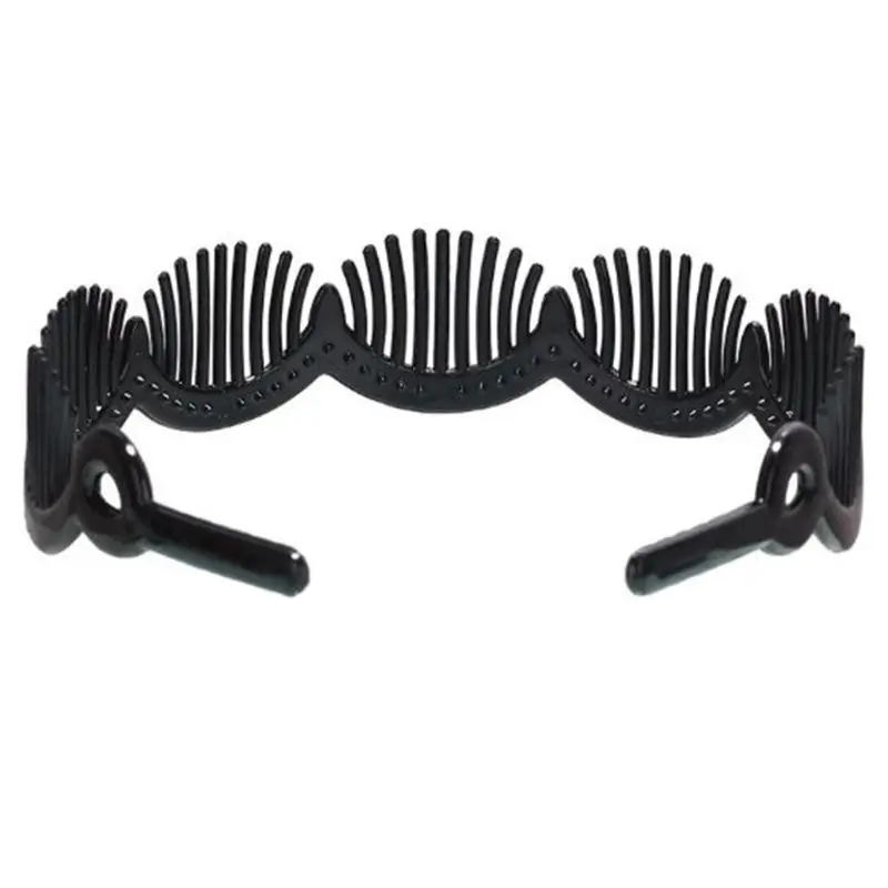 Women Black Wide Plastic Hair Hoop Headband Holder Clasp Comb with Wave Non-Slip Teeth Crown Headpiece DIY Styling Accessories |