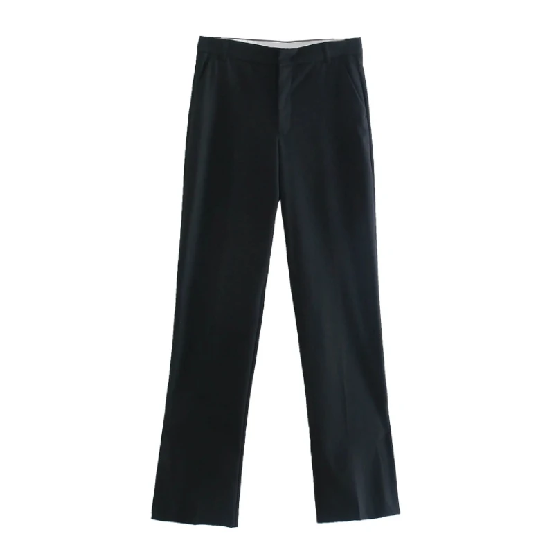

Neutral Minimalist Women Side Slit Black Straight Pants Casual Lady High Waist Loose Trousers P2515