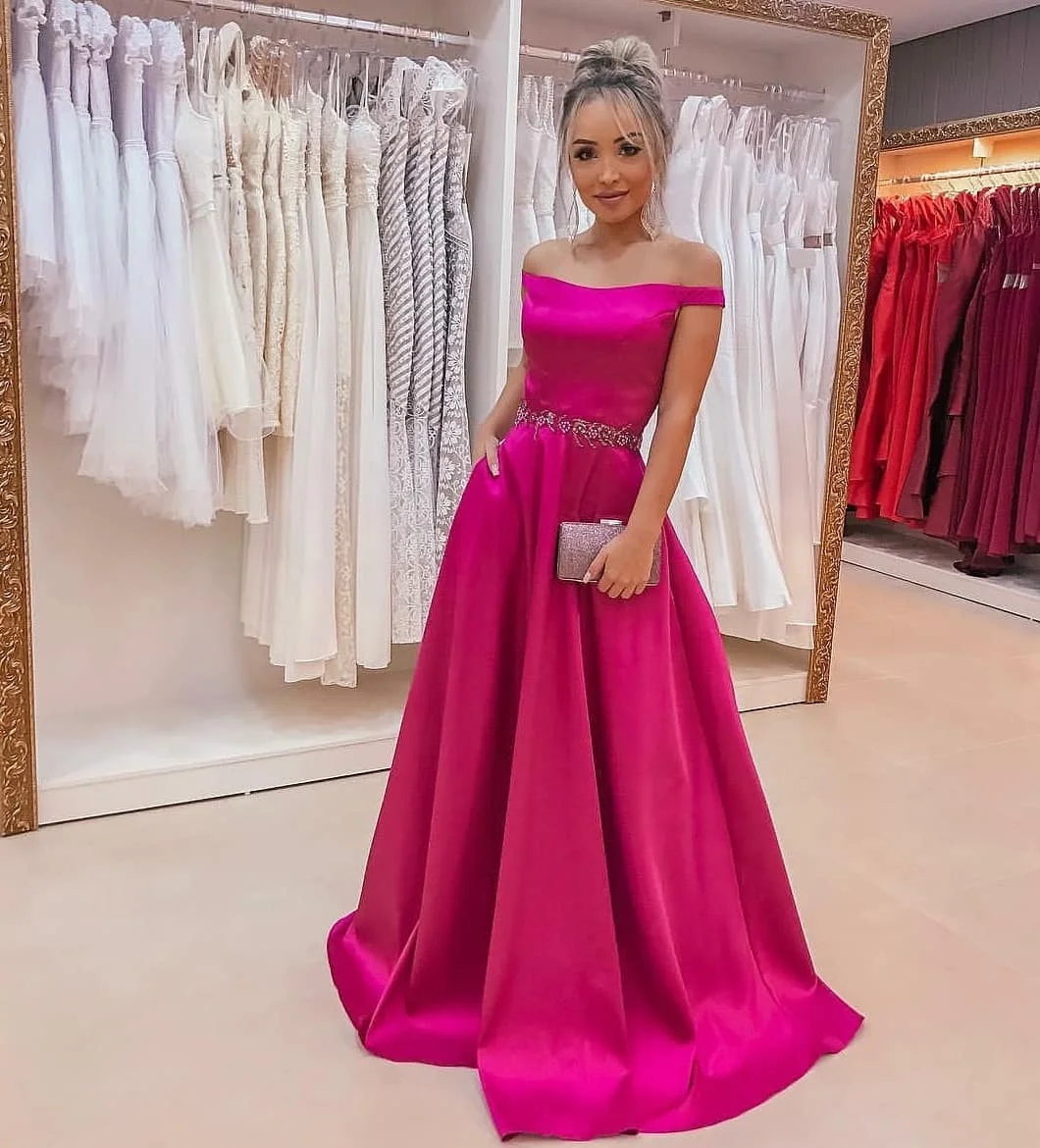 Baijinbai Атласное Вечернее Платье Vestidos de fiesta с карманами из бисера цвета фуксии, вечерние платья, женские элегантные вечерние платья для выпускного вечера