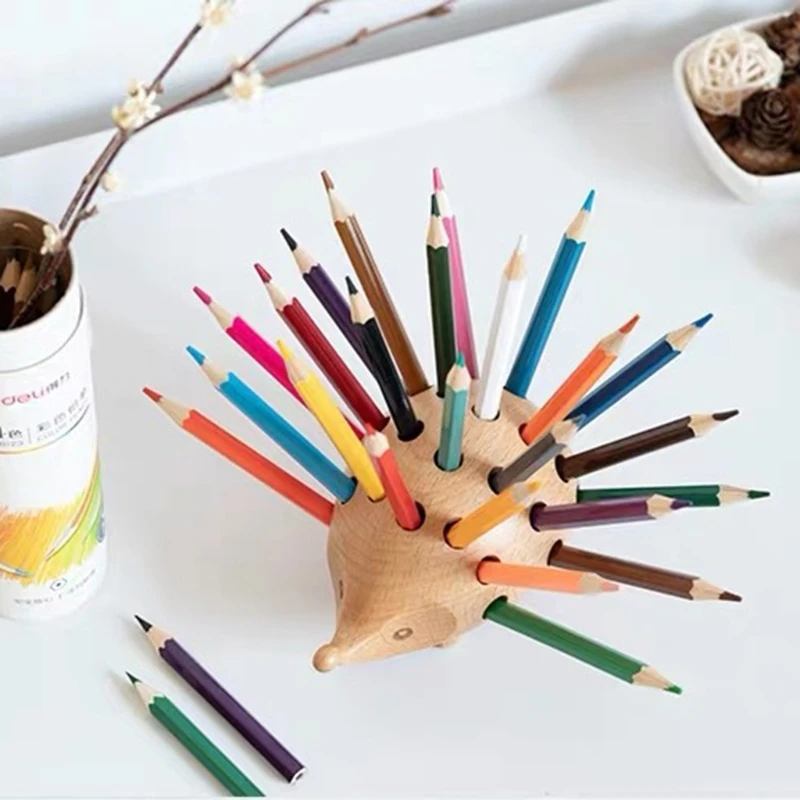 

Деревянный креативный держатель для ручки с ежиком, контейнер, офисный Настольный органайзер для карандашей C90C