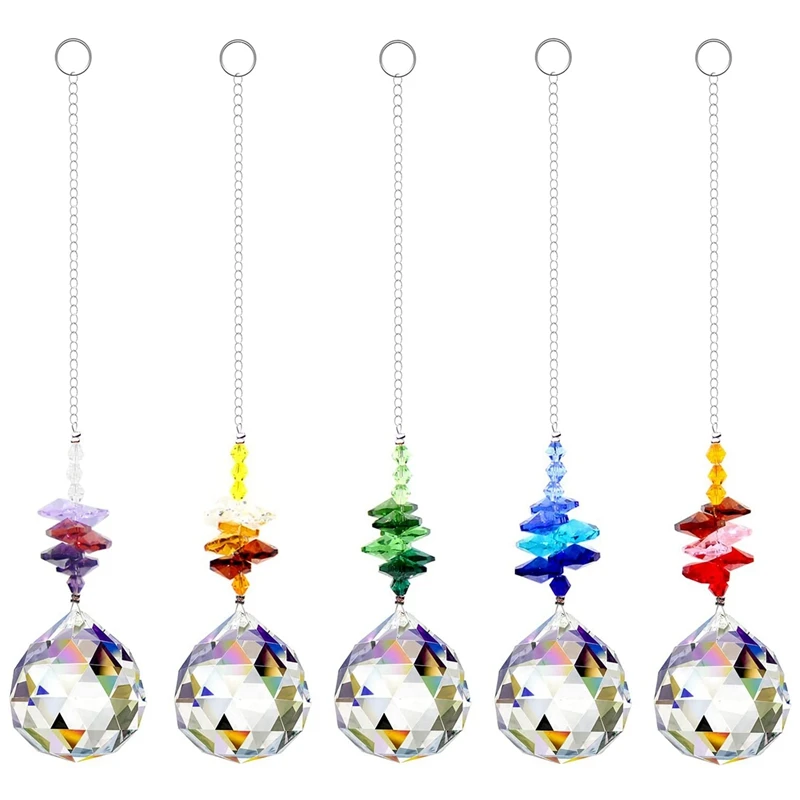 

5 Pcs Crystal Suncatchers, 30Mm Clear Crystal Ball Prism Sun Catcher Rainbow Pendants Maker With Chain, Hanging Crystals