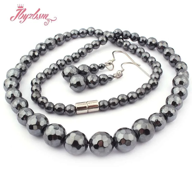 Черные Круглые граненые (без магнита) гематитовые бусины из натурального камня