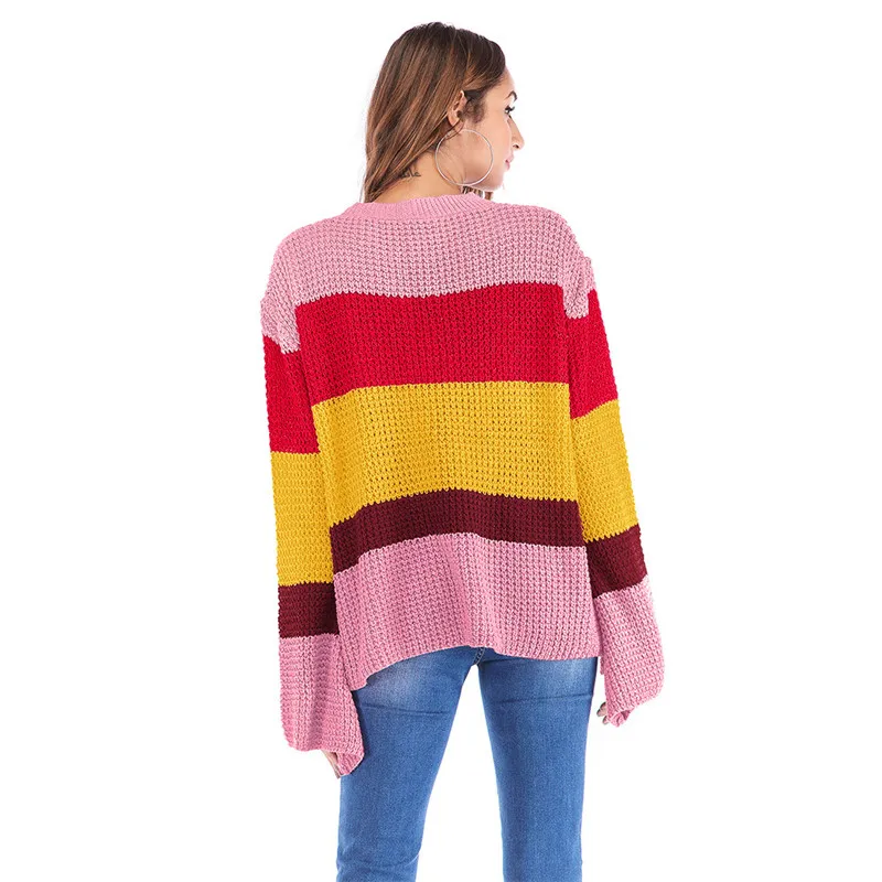 Полный 2019 женский свитер Топ вязаный с круглым вырезом рожок длинный рукав три