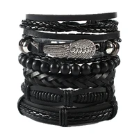 europeanamerican set bracelet woven owl wings leather bracelet punk mens combination diy multi layer bracelet charm bracelet