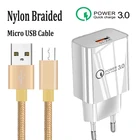 Сетевое зарядное устройство с Micro USB-портом, плетеный кабель для Xiaomi Redmi Note 4X 4A 5A 3 4 5 6 Pro 6A 3S Huawei Samsung, быстрая зарядка QC 3,0