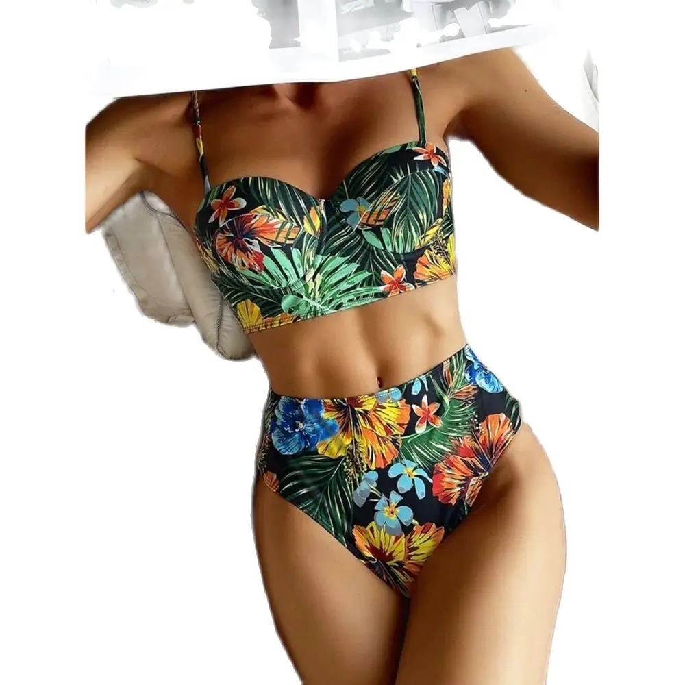 

2021 New Bikini Print High Waist Slimming Bikini Fast Selling Hot Selling Swimsuit Women's Hard Bag Swimsuit