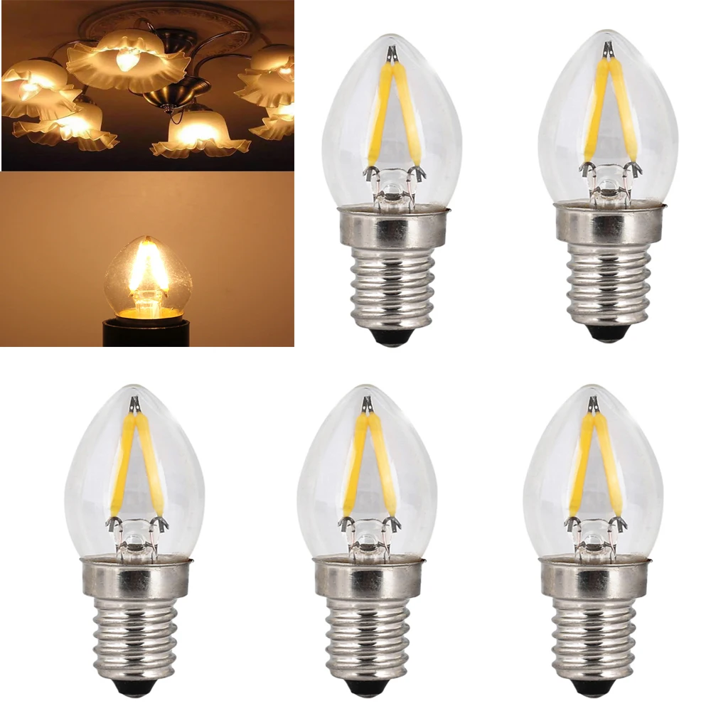 

5Pcs Mini LED Bulb Retro E14 C7 2W 220V Warm White LED Candle Bulb Light Filament Edison Lamp 2300K