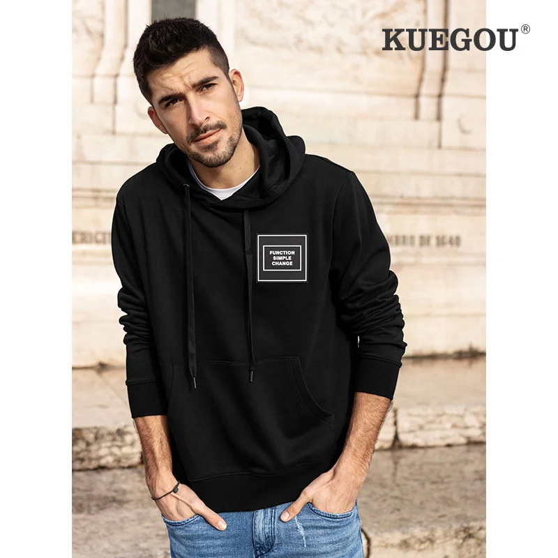 

KUEGOU 2022 Spring Print Black Crewneck Letter( Sweatshirt Men Fashion Vintage Trendy Streetwear Designer Oversize Clothes 26067