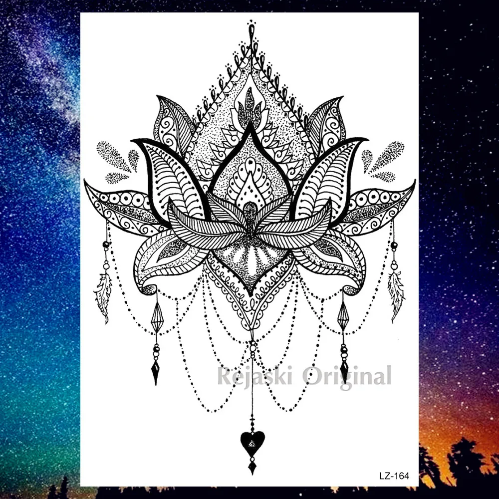 REJASKI черный серьги Henna Mandala цветок временные татуировки для Для женщин Стикеры пикантные водостойкие татуировки, боди-арт Arm талией, эксклюзивный дизайн татуировки - Цвет: PLZ164
