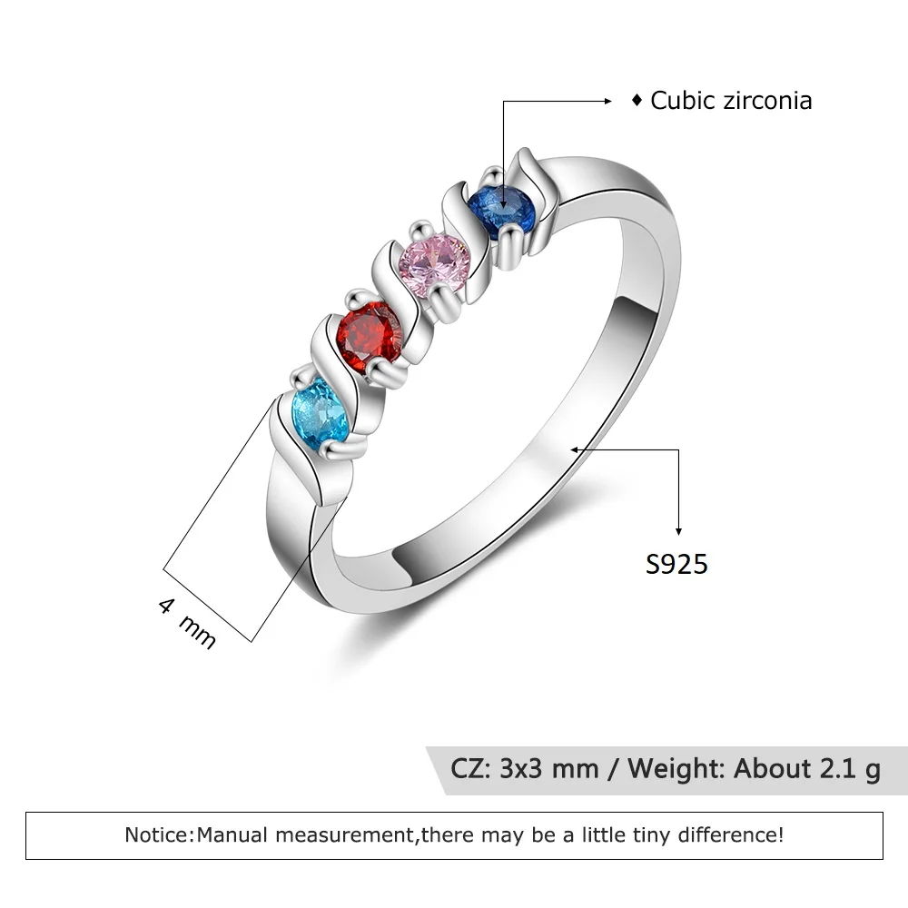 Женское кольцо из серебра 925 пробы с 6 камнями по месяцу рождения|Индивидуальные