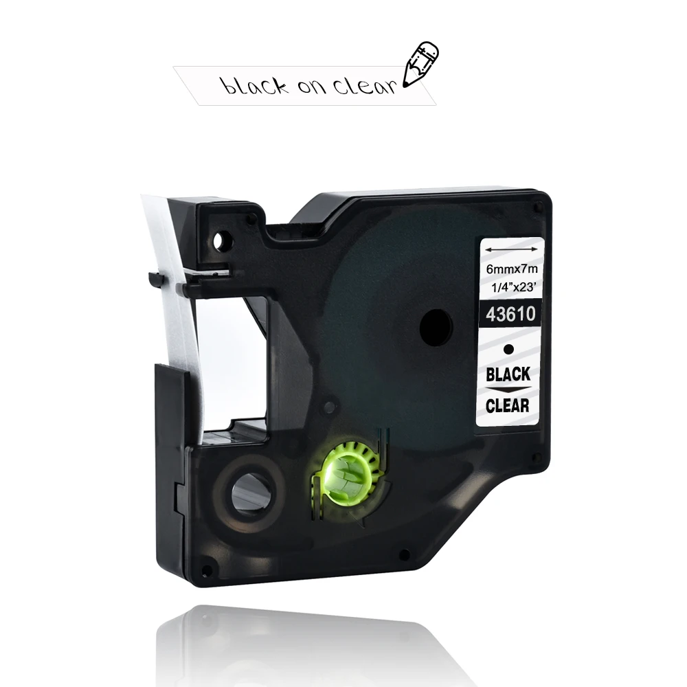 Этикетка мир Совместимость для Dymo D1 6 мм лента маркировки 43610 черный на прозрачном