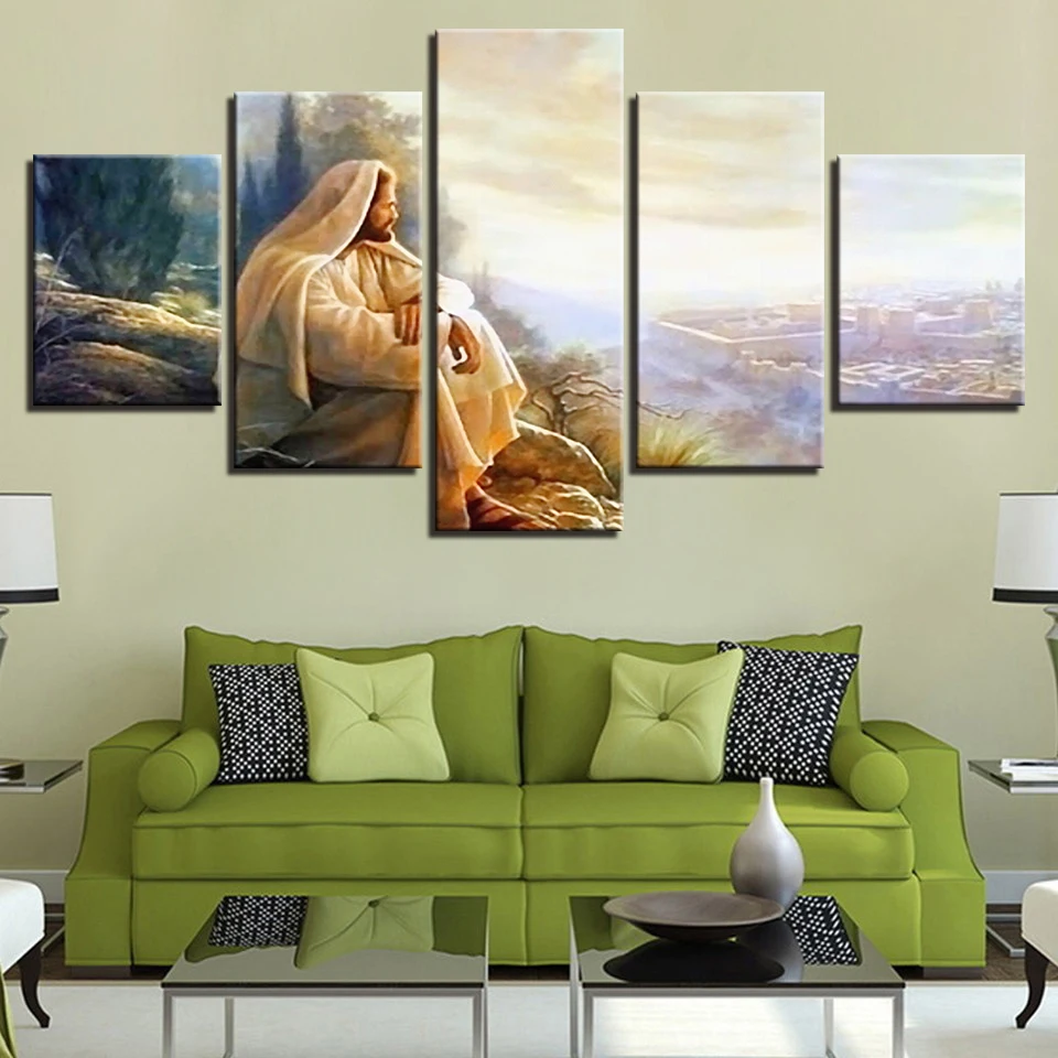 

5 Pieces Printed Wall Art Canvas Painting God Jesus Christ Picture Posters Modern Home Decoration Artworks Modular Framework