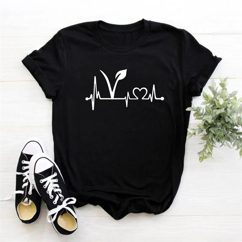 Женская футболка с принтом Vegan Heartbeat повседневная забавная спасательный круг для