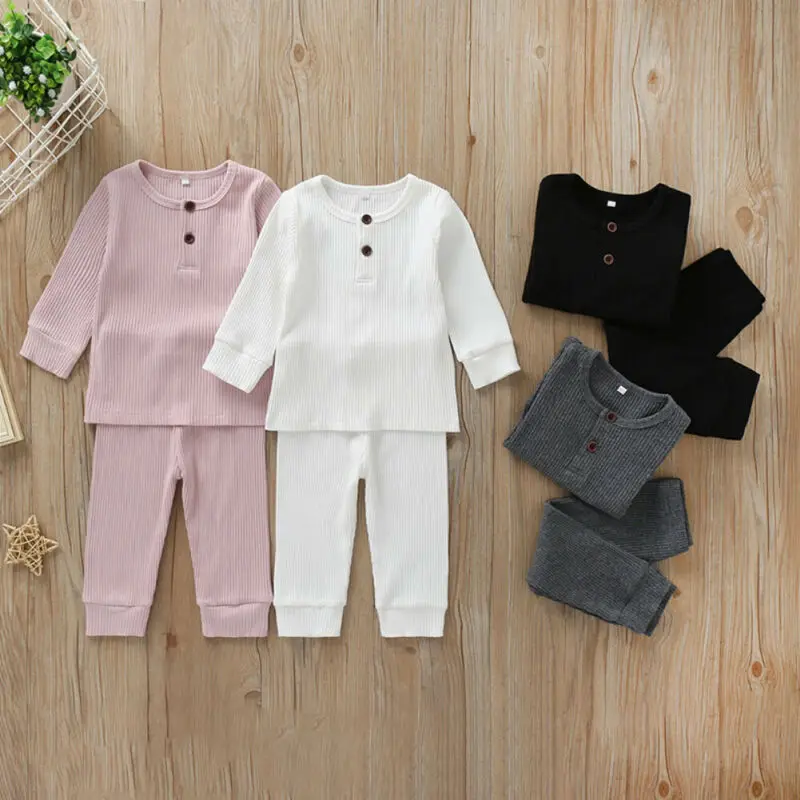 0-3Years Newborn Baby Boy Girl Clothes Knitted Cotton Long Sleeve Tops Trousers Outfit | Детская одежда и обувь