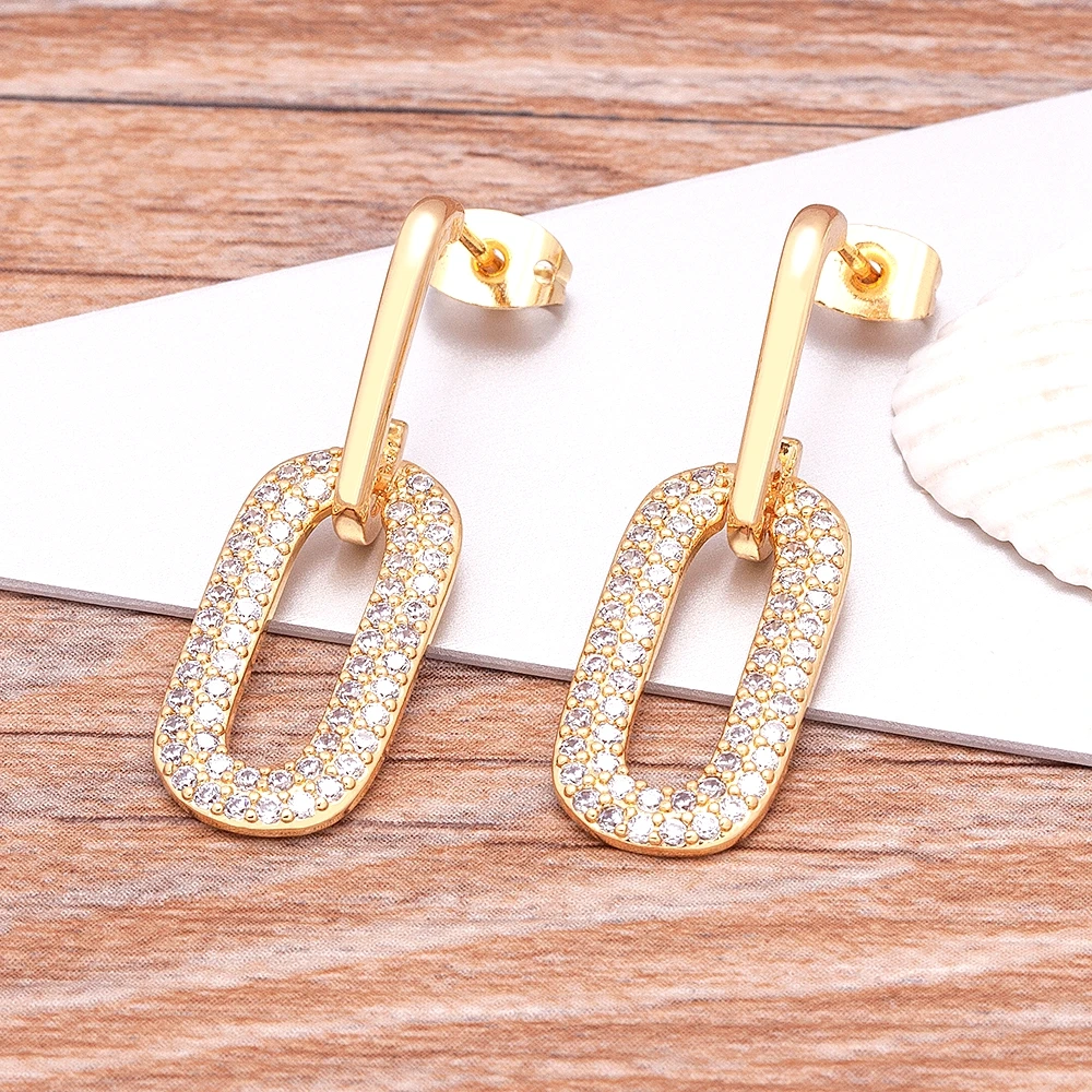 

Top Quality Fashion Zircon Pendant Hoop Earrings Geometric Punk Style Dangle Earrings For Women Best Party Birthday Jewelry Gift