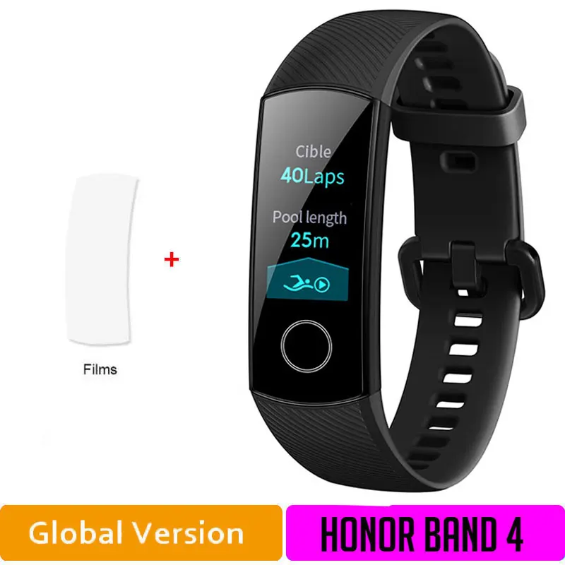 Браслет HONOR Band 4, умный фитнес-браслет, трекер, спортивный браслет, трекер активности в реальном времени, смарт-носимые устройства - Цвет: BlackGlobal4 add F