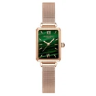 Модные Зеленые часы из Малахита, прямоугольные японские кварцевые часы, тонкие женские водонепроницаемые часы из нержавеющей стали с сетчатым браслетом для женщин