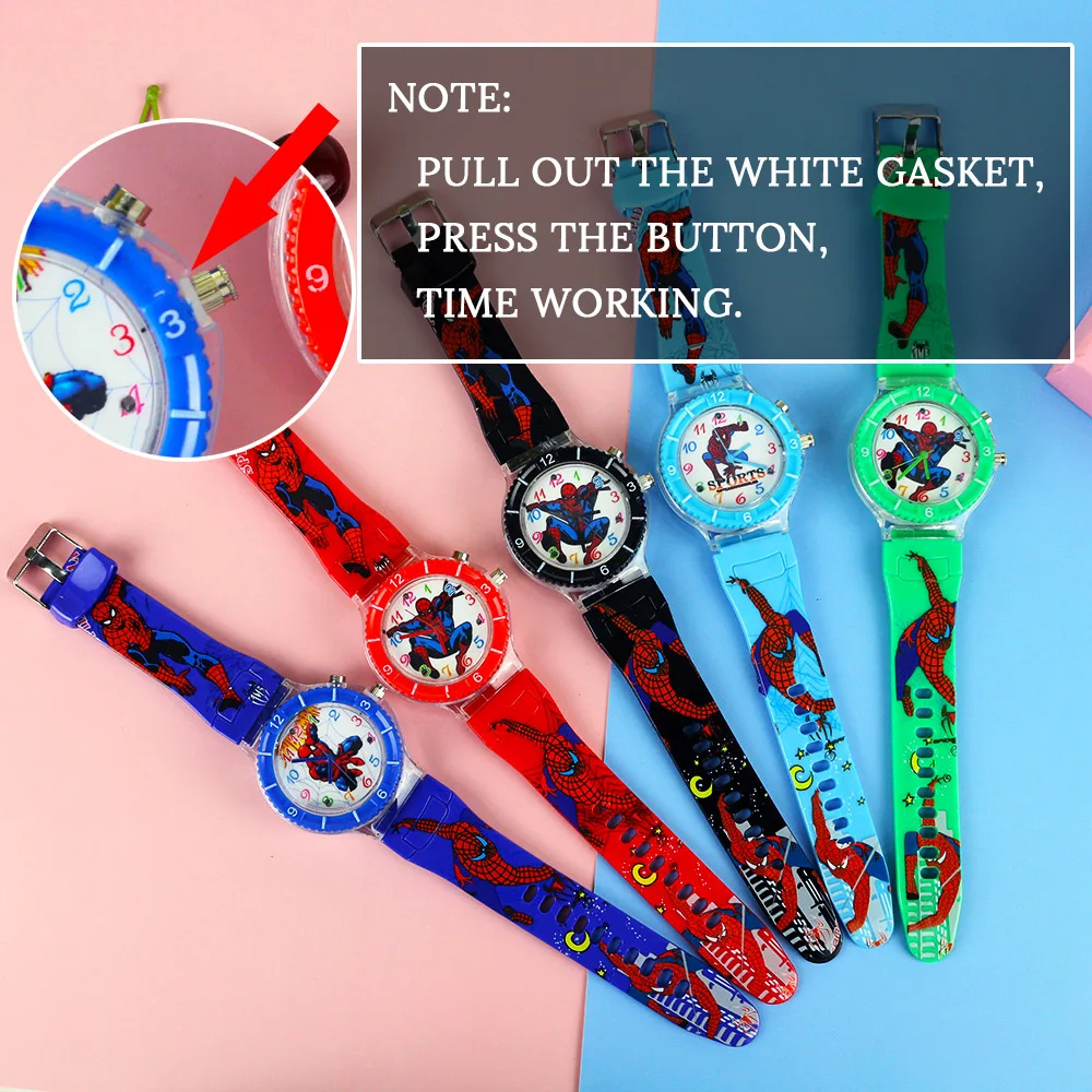 

Cartoon Super hero Kids Watches Colorful Flash Light with music Children Watch Boys Party Gift Clock Wrist relogio infantil