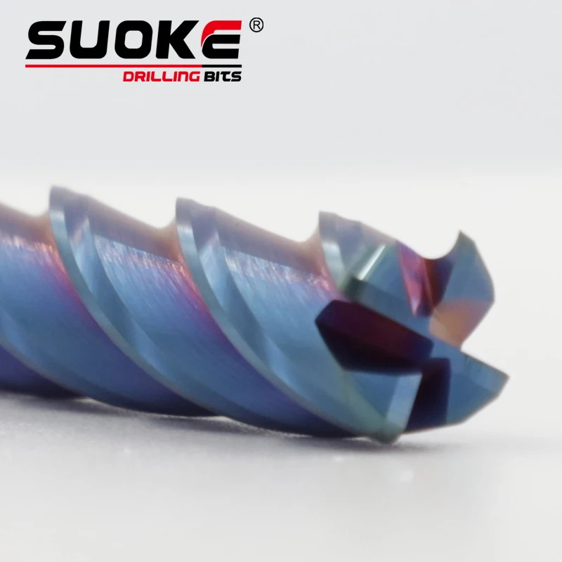 

SUOKE HRC65 Blue Nano Coating End Mill 4f Corner Radius Solid Carbide Milling Cutters CNC Cutting Tools Lathe Machine Tools