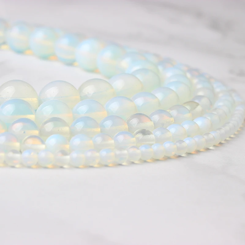 

LanLi 4/6/8/10/12mm Fashion Natural white Opal Round Loose Stone Jewelry Beads be fit for DIY Bracelet Necklace