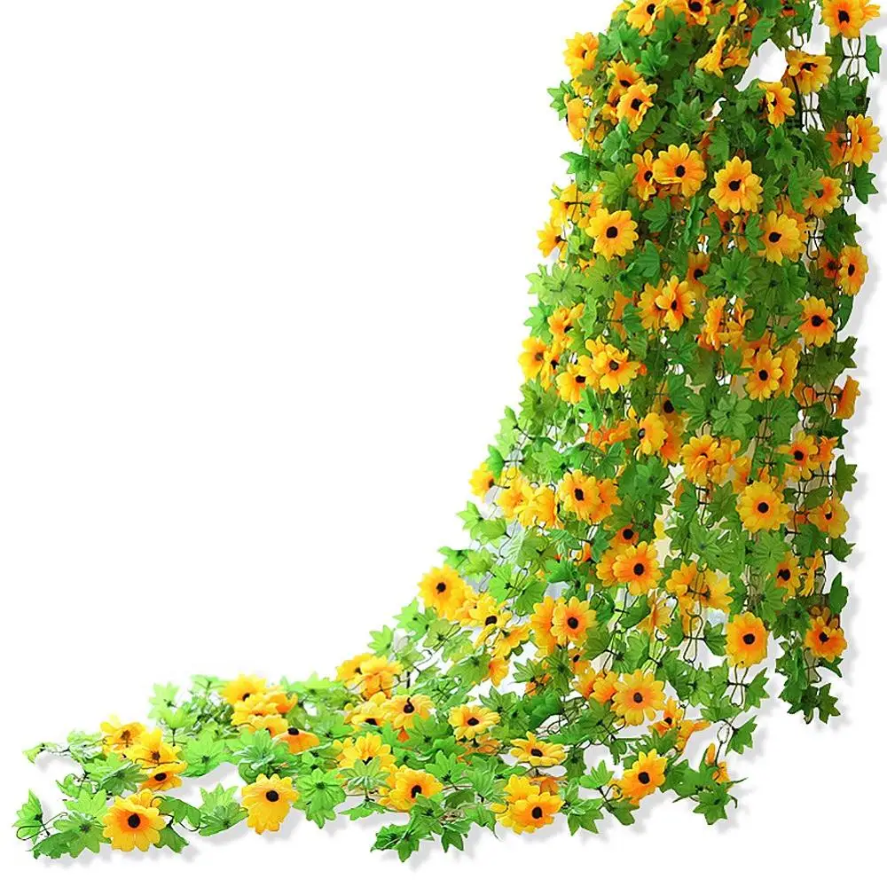 Садовая гирлянда из подсолнухов плюща искусственных цветов с зелеными листьями