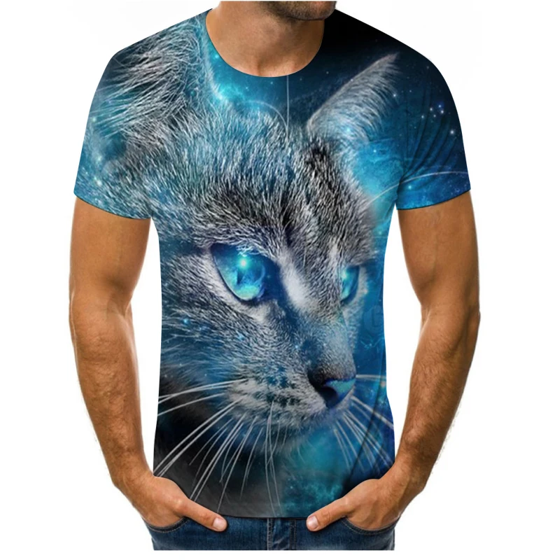 

New summer 3D printed T-shirt for women's men's fun novelty T-shirt short sleeve top Unisex super cute meow pattern 6xl