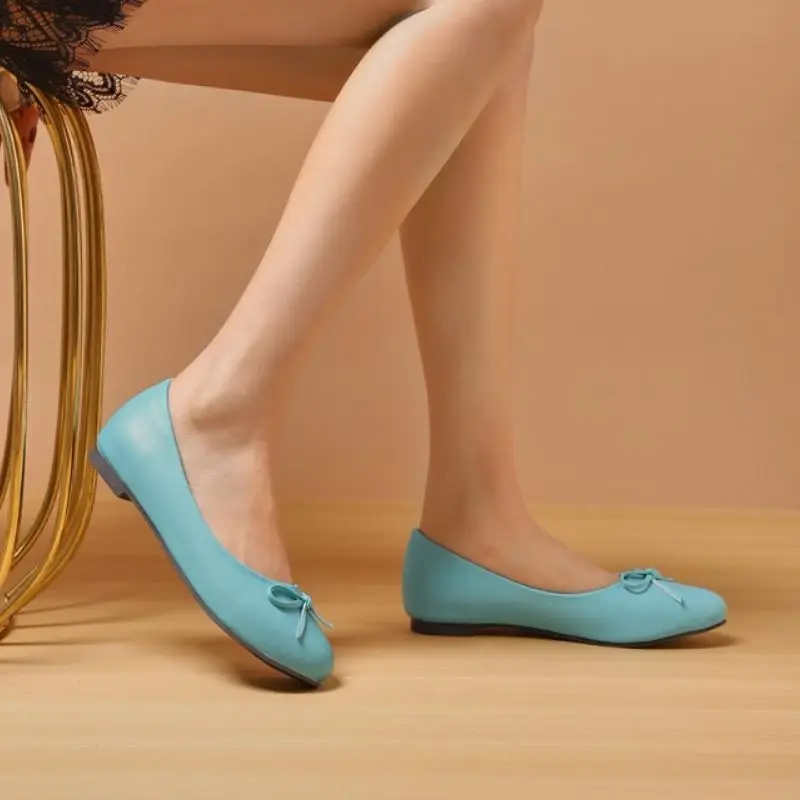 

Tuyoki New Flat Shoes Women Bow Tie Round Toe Women Shoes Fashion Sweet Shoes Women Daily Vacation Women Footwear Size 32-46