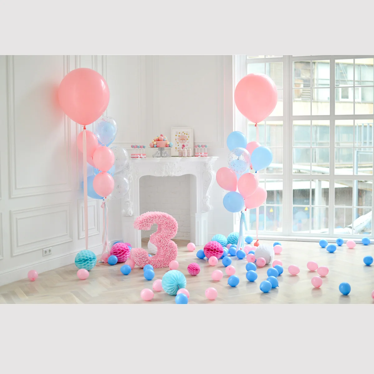 

3rd Birthday Photography Backdrop 3D Balloons Photo Studio Background Wall Props 5x3ft (1819)