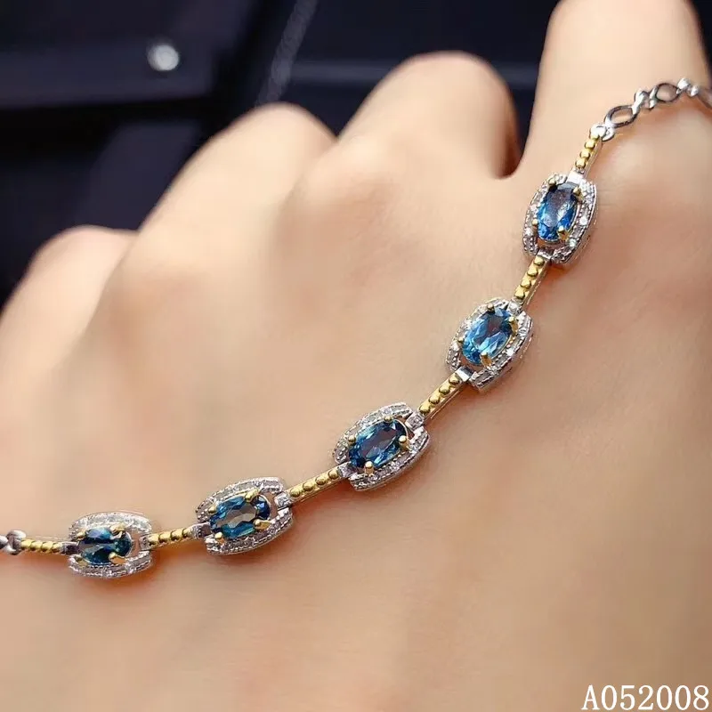 KJJEAXCMY fine jewelry 925 sterling silver inlaid natural blue topaz bracelet female classic hand bracelet support testing