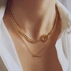Модное ожерелье с двойной подвеской из металлических звеньев, асимметричная подвеска, ожерелье до ключицы для женщин, ожерелья, ювелирные изделия