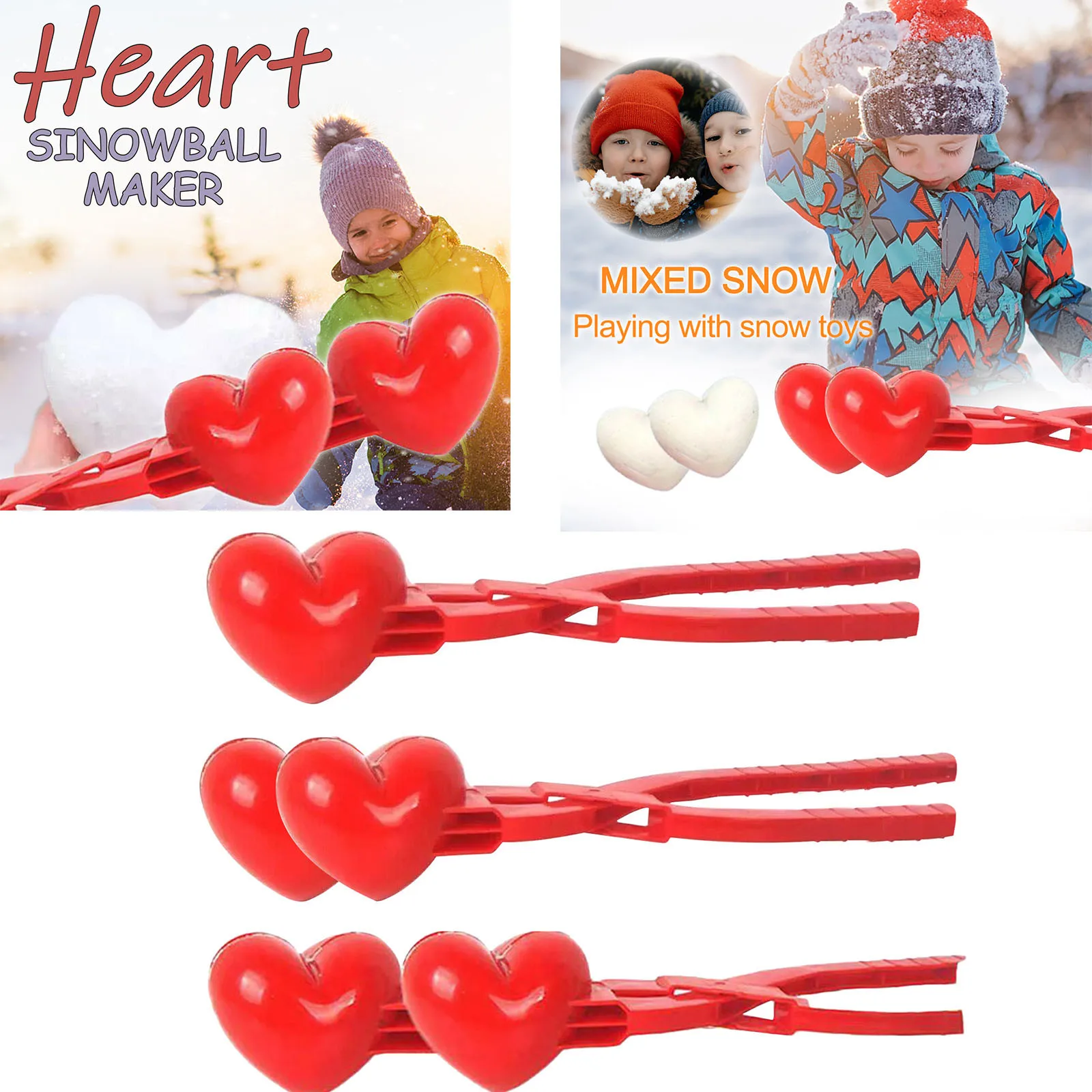 

Heart Snowball Maker Winter Plastic Snowball Maker Clip DIY Kids Outdoor Mold Toys Snowball Fight Tools Home Decoration Garden