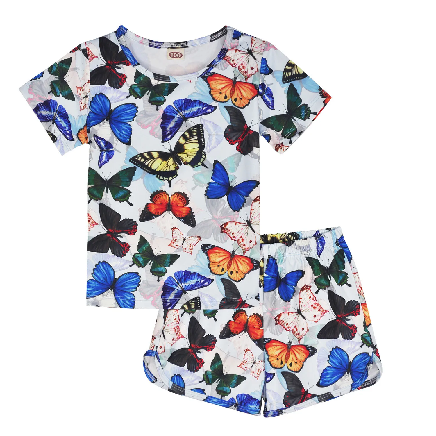 

ModaIOO Girls Pajamas Short Set Unicorn Dinosaur Butterfly Rainbow Top Tee Shirt Bottom Shorts 2 Pieces Sleepwears Sets