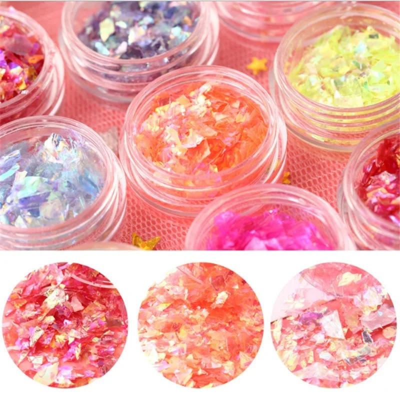 Набор из 12 цветов пыли для ногтей Лазерный цвет яркие сломанные целлофановые