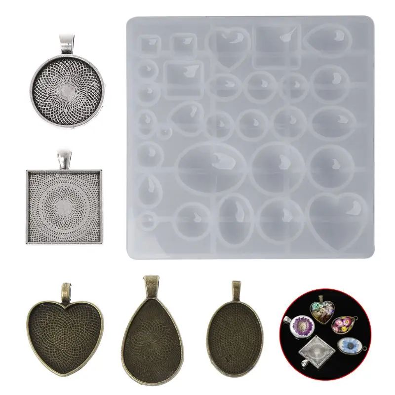 

1 Set Silicone Mold + Pendant Frame Holder Jewelry Making DIY Supplies Findings Necklace Time Stone Luxury Creative Molds Heart