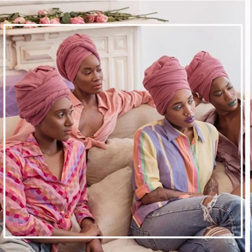 

4pcs African Head Wraps For Black Women Pretied Turban Stretch Headband Tie For Sleeping Muslim Plain Jersey Scarf Head Wrap