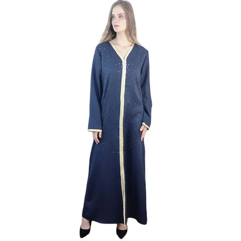 

Women Elegant Hijab Dress Dubai Turkey Muslim Hijab Dress Caftan Marocain Shiny Stones Kimono Islamic Clothing