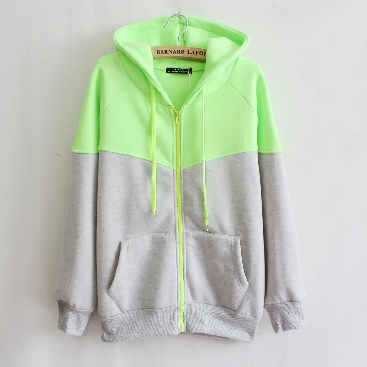 

Autumn winter 22021 high quality women's color long sleeve drawstring contrast hooded cardigan zipper pocket fleece sweater coat