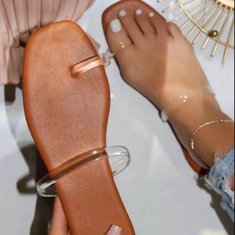 

Slippers Women Summer Rubber Flip Flops Shoes For Girls Square Toe Big Size Slides Pantofle Hawaiian Lady Flat 2021 PU Fabric Fr