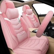 Autocovers Car Seat Covers For Sedan SUV Durable Faux Fur Five Seats Mats For Women Pink Design Thick Warm Seat cover Pink