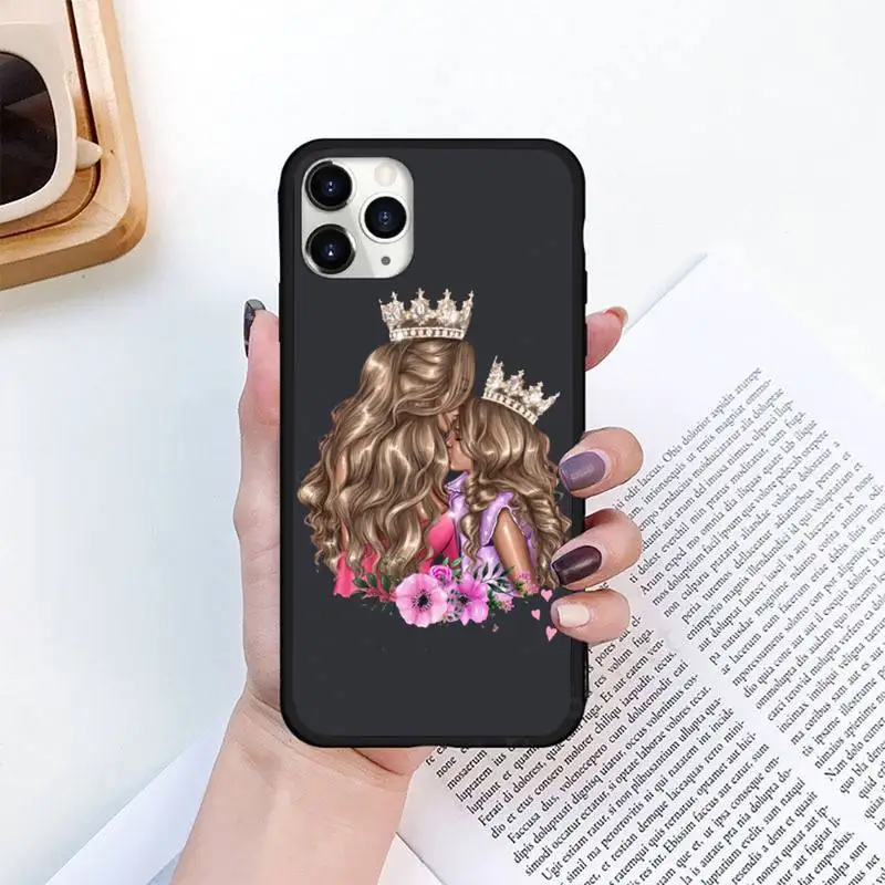 

Black Brown Hair Baby Mom Girl Coque Phone Cases for iPhone 11 12 pro XS MAX 8 7 6 6S Plus X 5S SE 2020 XR mini