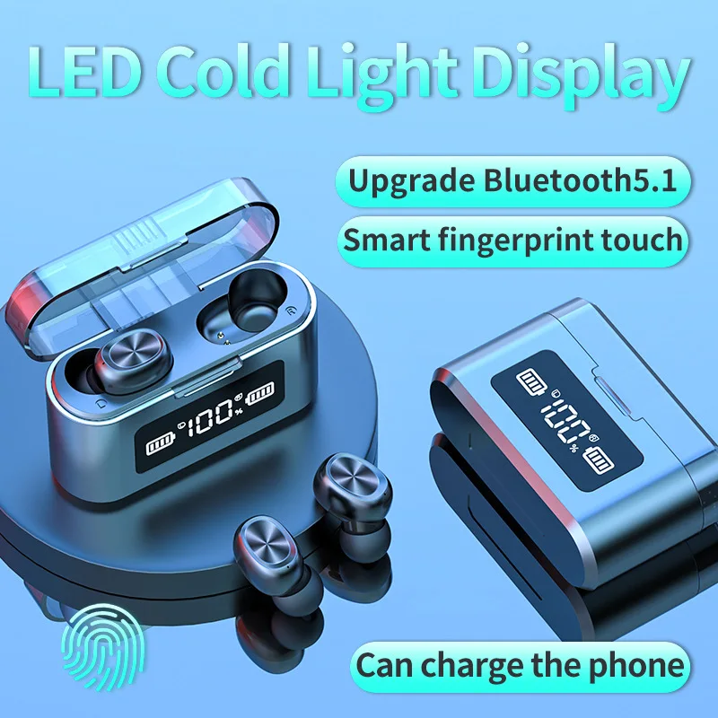 

TWSL Bluetooth Headset Stereo Binaural Wireless With Power Bank Function Digital Display Business Sports Gifts Touch Noise Reduc