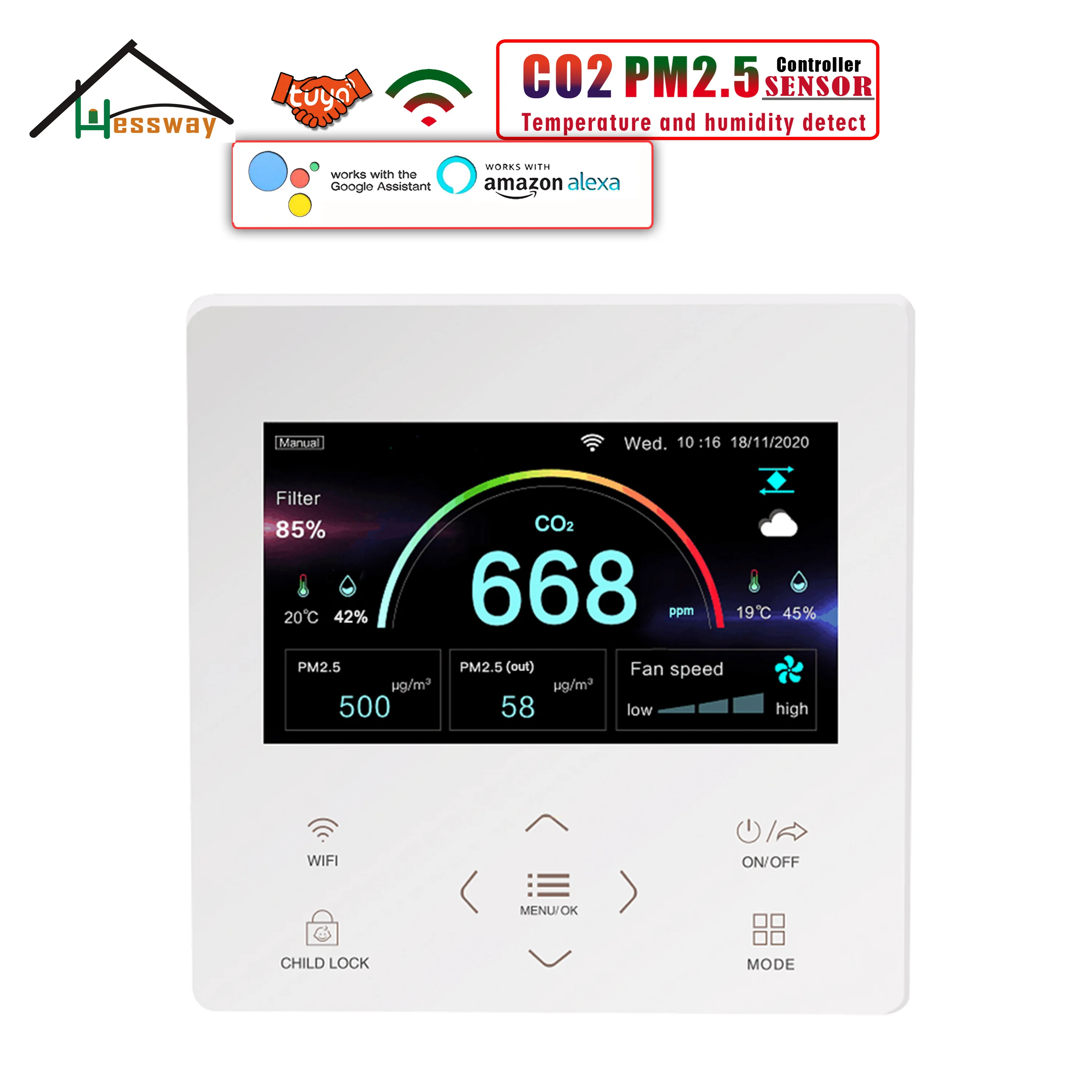 Контроллер датчиков HESSWAY Wi-Fi MODBUS PM2.5 и CO2 для контроля качества воздуха