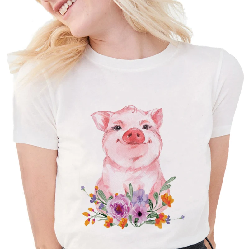 

I Just Really Like Pig T Shirt Women Harajuku T-Shirt Plus Size Women Cotton Casual White Tops Tees S1845