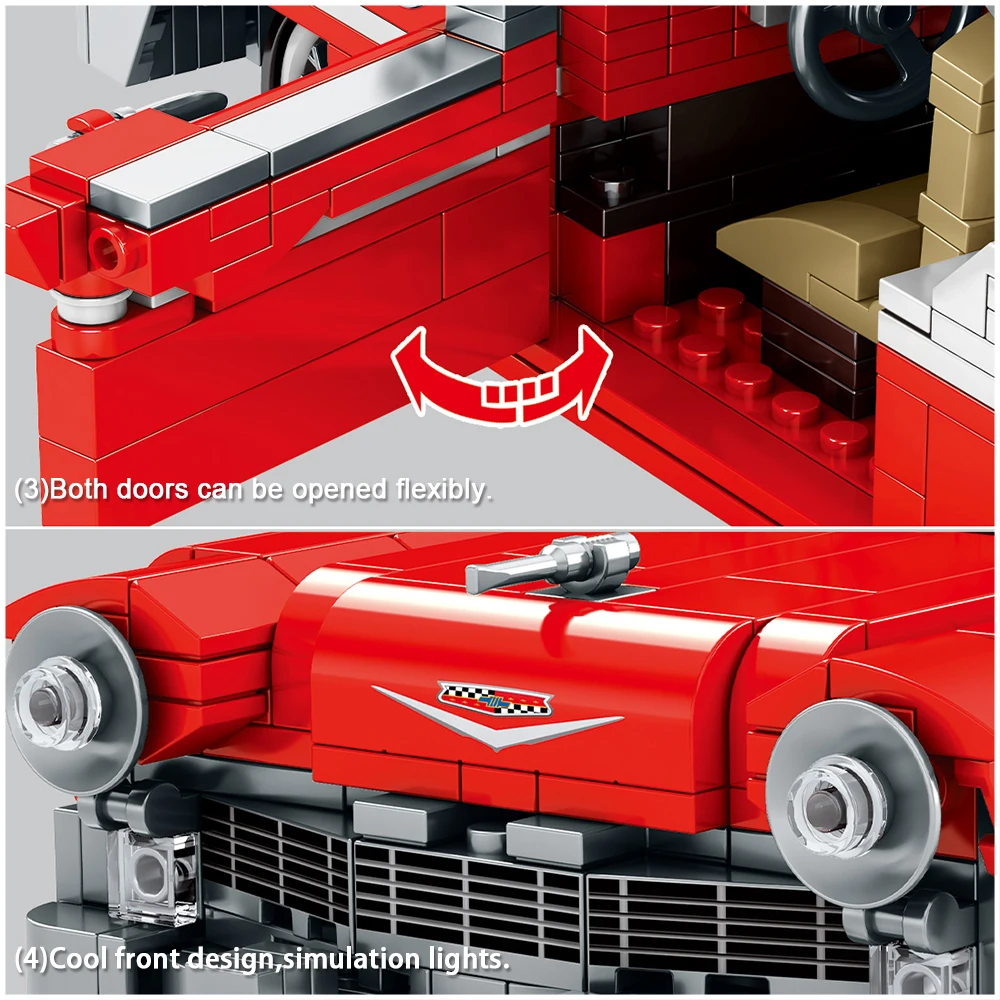 

814Pcs Classic Red Vintage Vehicle Building Blocks City Pull Back Car Creator Ideas Bricks Children Toys Kids Birthday Gifts