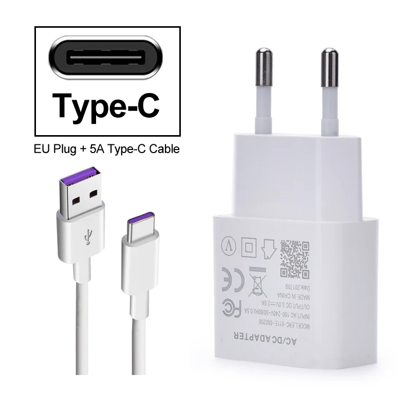 Быстрое зарядное устройство EU Plug 5A type-C Usb кабель адаптер для быстрой зарядки для huawei G7 G9 PLUS NOVA PLUS P8LITE P8 mini P8 LITE P9 - Тип штекера: EU Plug Type-C Cable