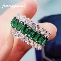 pansysen 100 real 925 sterling silver emerald simulated moissanite diamond ring for women men wedding fine jewelry wholesale