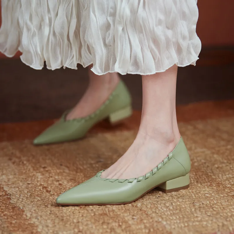 

MoonMeek 2021 New Arrival Genuine Leather Women Pumps Square Heels Pointed Toe Office Dress Shoes Summer Shallow Single Shoes
