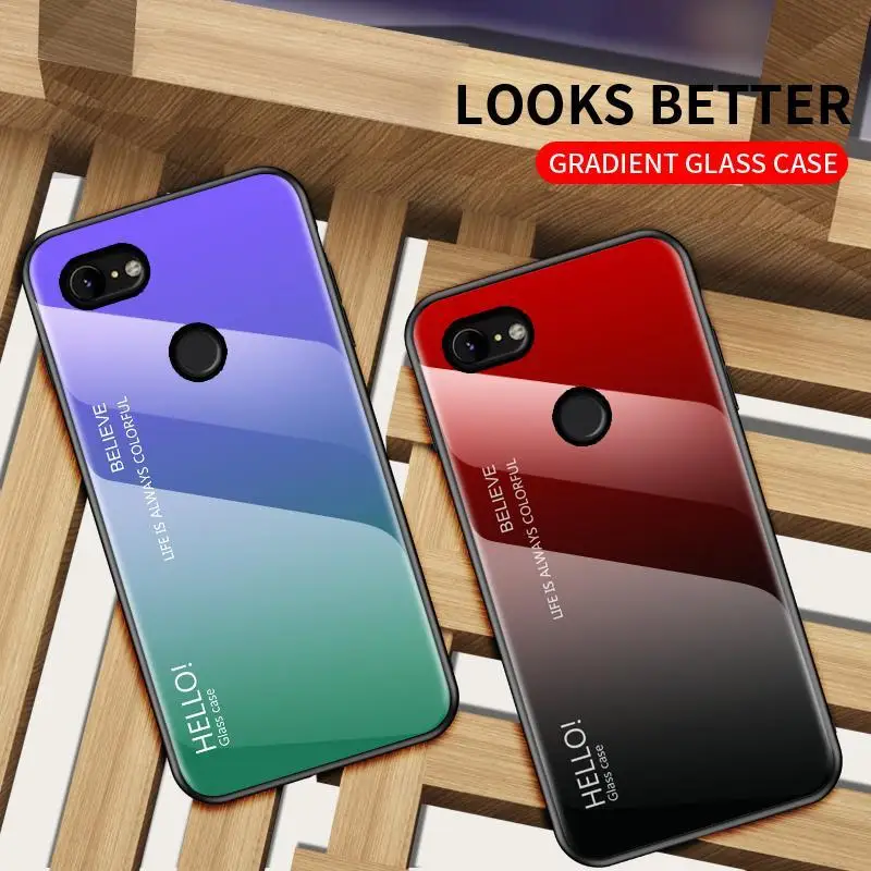 Cases For Google Pixel 2 3 3A XL Case Luxury Gradient Tempered Glass Phone for 2XL 3XL Hard Cover Soft edge |