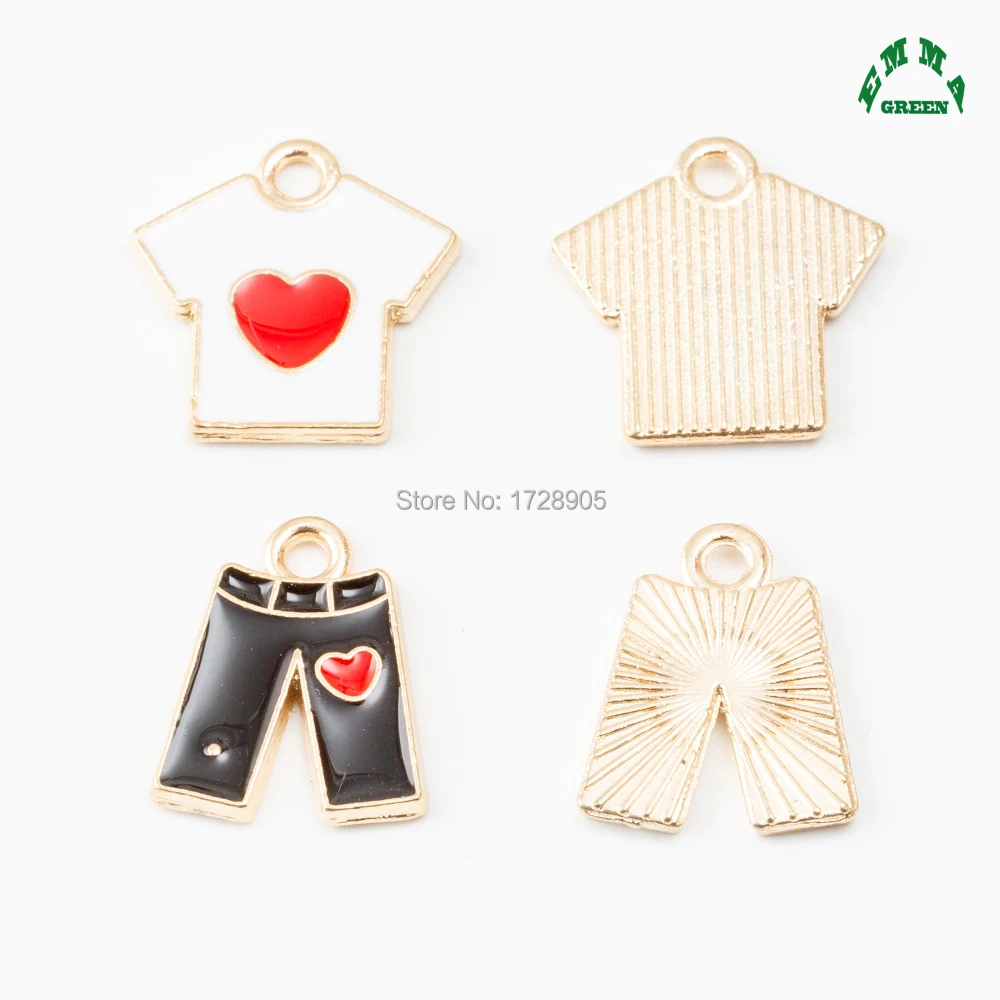 

Gold Charms Enamel Pendant Garments T-shirt Shorts Charm 10pcs 16mm fit DIY Jewelry making Accessories Oil Drop Charms
