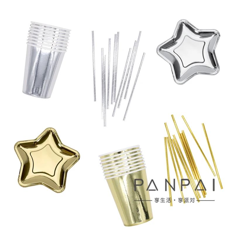 Ins стиль звезды серии День Рождения Вечеринка Пикник Одноразовая Посуда Бумажная